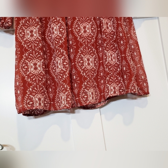 As U Wish Dress Cinnamon Rust Color Print Mini Boho Babydoll Lined Size … - Picture 14 of 16